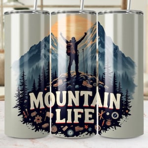 Mountain Life Tumbler Wrap, Hiking Tumbler PNG, Adventure Tumbler Design, 20oz Skinny Tumbler, Sublimation Design, Digital Download