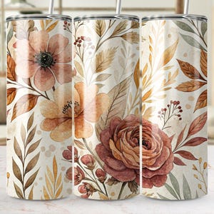 Floral Tumbler Wrap PNG: Watercolor Flower Pattern, 20oz Skinny Tumbler (Digital Download)