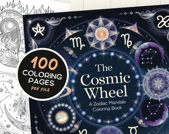 Zodiac Horoscope Coloring Book Coloring Page for Adults – Astrology Printable Celestial Coloring Sheet Mindful Cosmic Art Gift