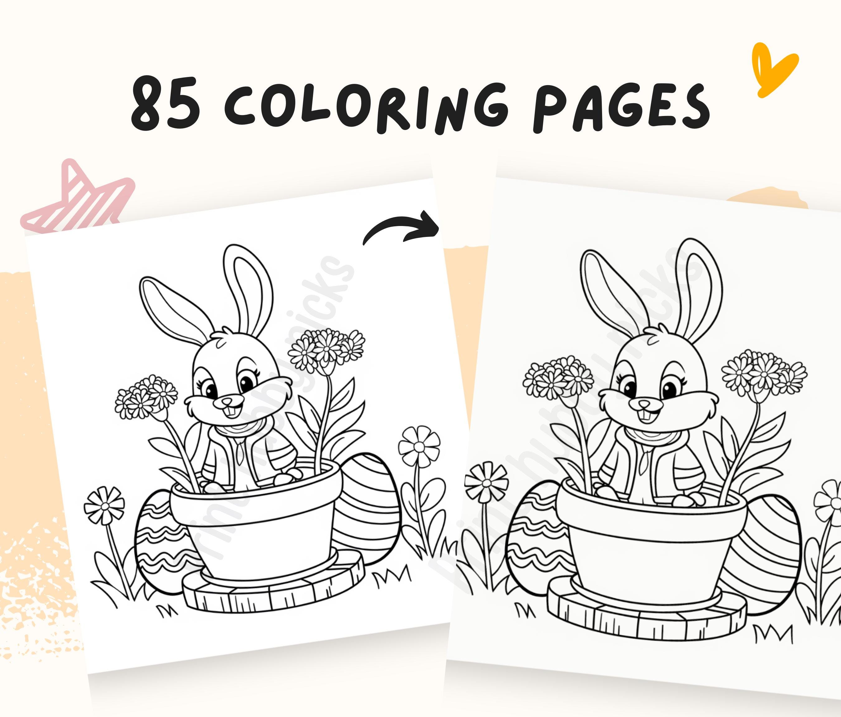 85 Easy Easter Coloring Pages for Kids, Simple Bold Bunny Egg Coloring ...