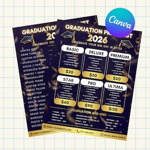 Graduation Package Flyer Template | DIY Graduation Bundles Marketing Design | Class of 2026 Crafters Price List Canva Editable