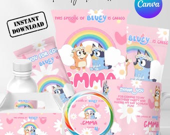 Blue Dog Theme Party Bundle Birthday Party Favors Kit Party Decor Printable Party Decoration Set Blue Dog Party Supplies Bluedog party Label