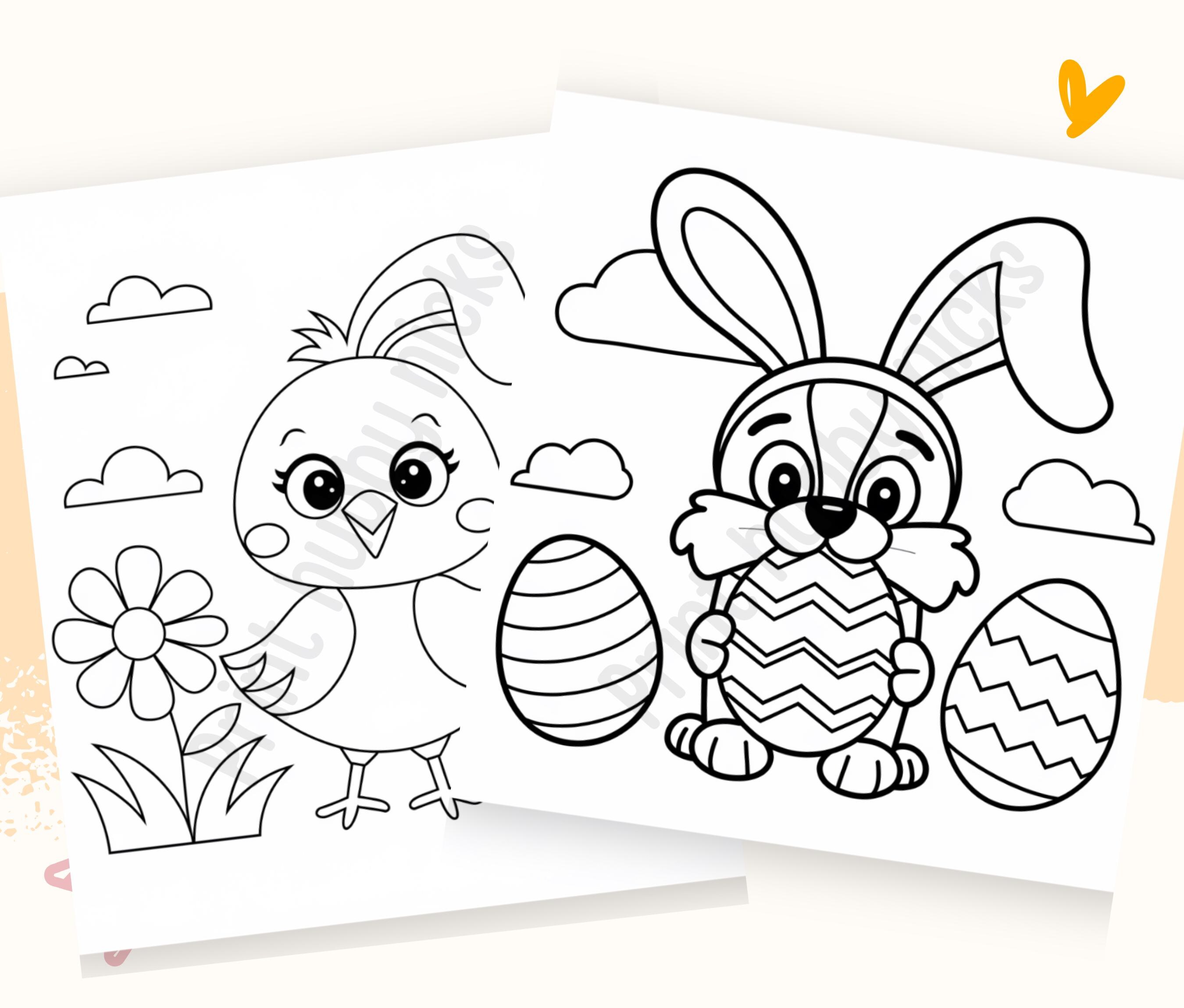 85 Easy Easter Coloring Pages for Kids, Simple Bold Bunny Egg Coloring ...