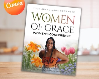 Women's Conference Flyer Church Template-Womens Ministry Fellowship-Womens Month-Church Retreat-Empowerment Event-Pink Floral-Editable Canva