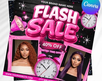 Flash Sale Flyer, Special Deal Flyer, Book Now Flyer, Flash sale, Hair Flyer, Braids, Nail Tech, Lash Tech, MUA, Wig Flyer, Canva Template