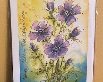 February Birth Flower, Violet Watercolor Painting 5 x 7