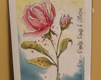 June Birth Flower, Rose Watercolor Painting 5 x 7