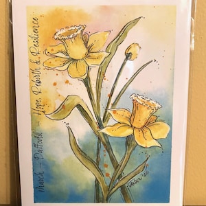 March Birth Flower, Daffodil Watercolor Painting 5 x 7