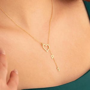Dainty Custom Name Lariat Necklace, Custom Drop Name Necklace, Personalized Lariat Y Heart Shape Necklace, Y Name Necklace, Mothers Day Gift