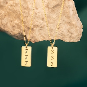 777 Angel Number Necklace, 14K Gold Lucky Number Necklace 111, 222, 333, 444, 555, 666, 777, 888, 999 Necklace, Mothers Day Gift