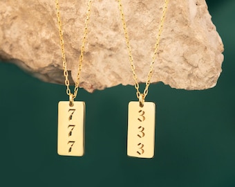 777 Angel Number Necklace, 14K Gold Lucky Number Necklace 111, 222, 333, 444, 555, 666, 777, 888, 999 Necklace, Mothers Day Gift