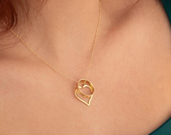 14K Gold Heart Symbol Ring Holder Necklace, Minimalist Ring Keeper Jewelry for Engagement Ring, Promise Ring Holder, Gift For Doctor & Nurse
