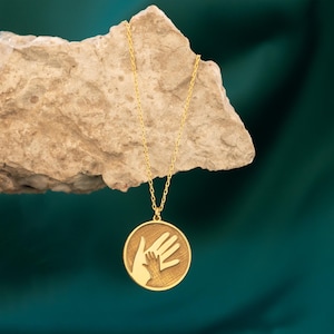 Newborn Necklace For Mom, Gold Baby Shower Necklace, Baby & Mom Hand Necklace, Mother and Baby Pendant, Gift for Mom, New Mom Gifts