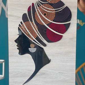 Afro Silhouette Wall Art | Queen Radiance African Woman Decor | Tribal Headwrap Art | Black Woman Wall Hanging | Handmade Afrocentric Gift