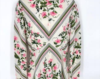 Vintage Julie Miller California 70s Floral Chevron Maxi Dress Pink Green Sz 12