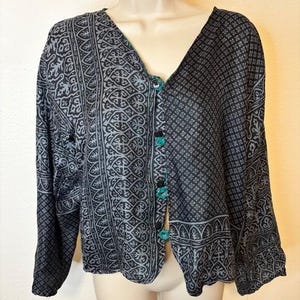 Vintage Reversible Silk Jacket Button Front Medium
