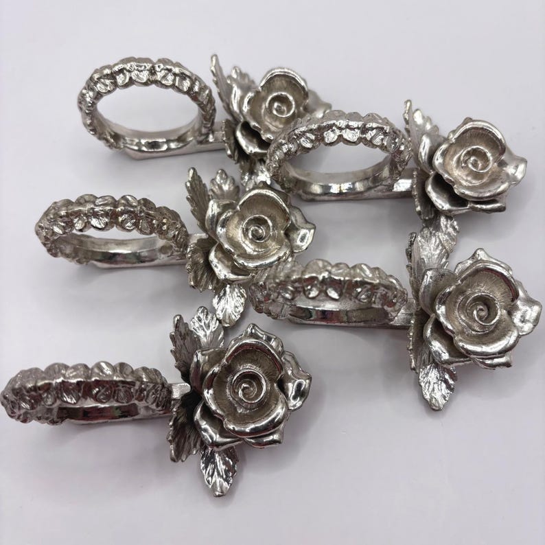 Vintage Princess House Rose Napkin Ring Set of 5 Silver Plate