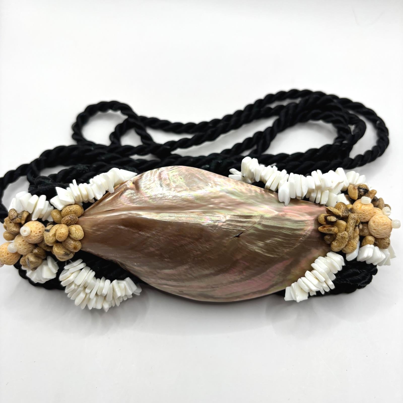 Vintage 80s Mussel Sea Shell Satin Twist Macrame Belt Pooka  display picture 2