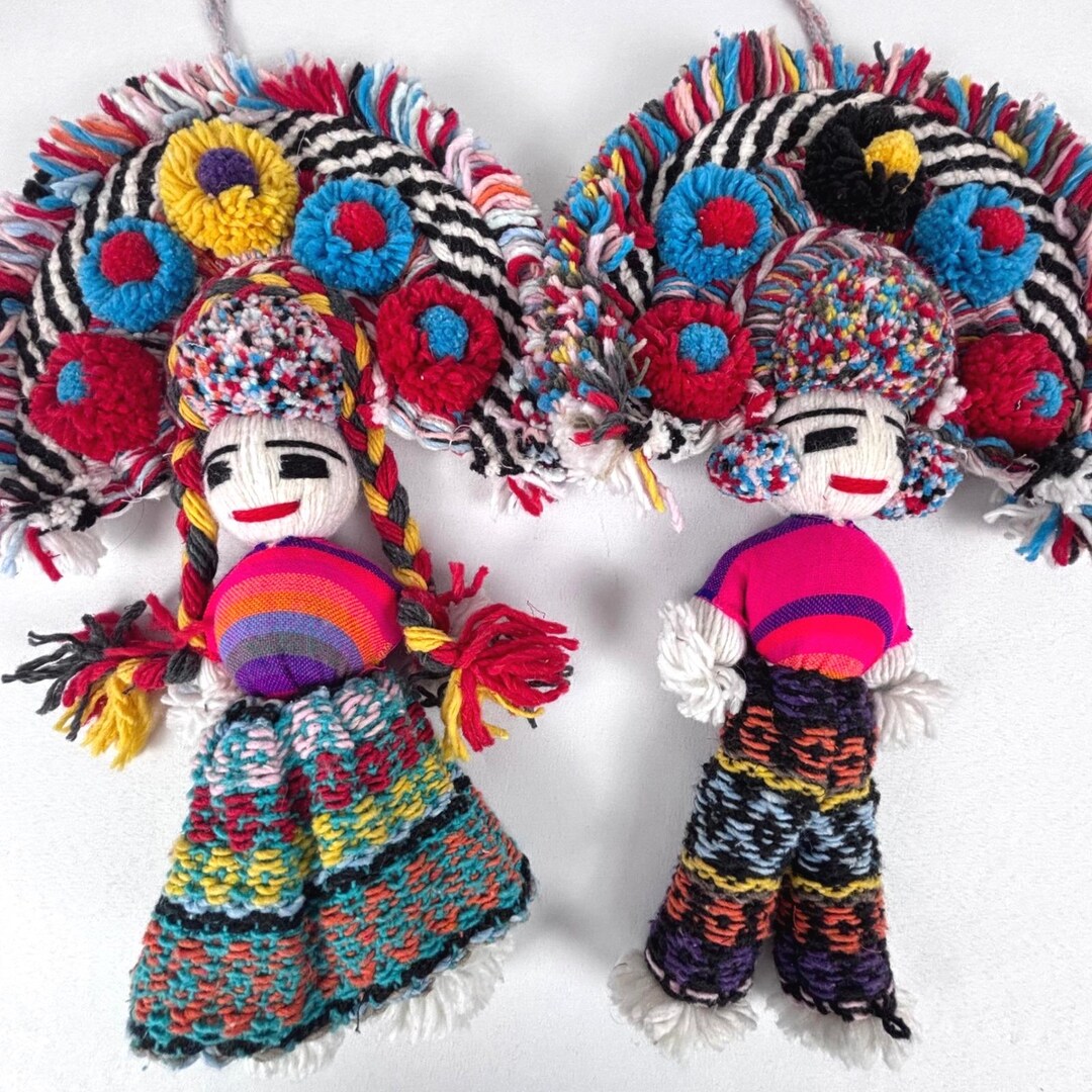 Vintage Mexican Aztec Yarn Folk Art Dolls Girl Boy Set of 2 17" EUC - Etsy