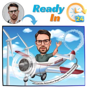 Benutzerdefinierte Pilot Karikatur vom Foto | Luftfahrt Geschenk Cartoon Pilot Portrait | Flugzeug Liebhaber Geschenk für Männer | Digitaler Download