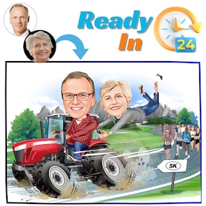 Custom Farmer Couple Caricature Portrait Drawing from Photo, Romantic Farmer Couple Cartoon Portrait Drawing, Funny Gift for Farmer Couple
