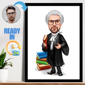 Custom Judge Caricature from Photo | Personalized Judge Gift | Digital Download for Dad & Space Lovers | Father&#39;s Day Wall Art | Digital Art