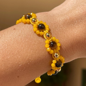 Pulsera de Girasol, Hecha a Mano, Ojo de Tigre