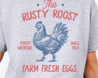 Rooster Tshirt Chicken Lovers Tee Farmers Market Gift Birthday Gift Gift for Her Him Vintage Chicken tee Chicken lovers tshirt Rooster tee