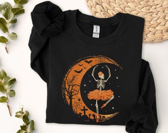 Ballerina Moon Illustration Sweatshirt | Dance, Floral Crescent Design