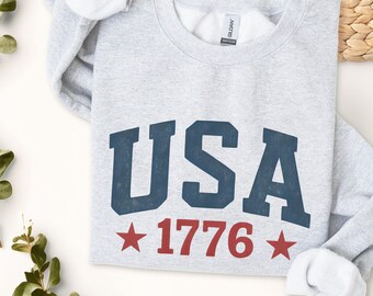 USA 4th of July Sweatshirt, Patriotic Crewneck Top