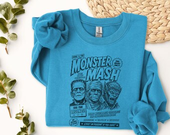 Monster Mash Retro Horror Movie Poster Sweatshirt | Vintage Halloween Graphic