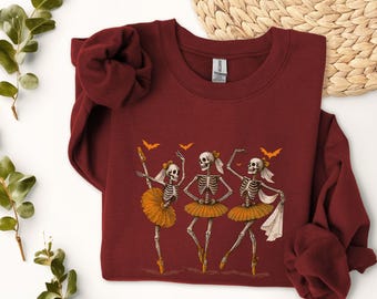 Dancing Skeleton Ballerinas Sweatshirt | Halloween Ballet Skulls