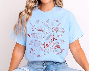 Teach Coquette T-Shirt: Back to School Teacher Gift, Unisex Cotton School Tee