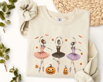 Halloween Ballerina Trio Sweatshirt | Dance Pumpkin Ballet Crewneck