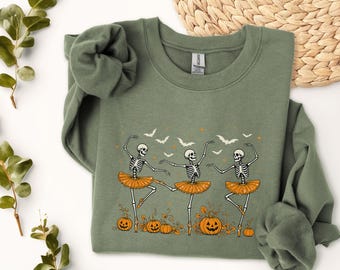 Skeleton Ballerinas Pumpkin Patch Sweatshirt | Halloween Dance Shirt
