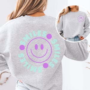 Smile Sweatshirt, Cute Groovy Smiley Sweater, Positive Happy Jumper, Colorful Fun Clothing - Unisex Heavy Blend Crewneck Sweatshirt, Cute