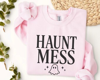 Haunt Mess Crewneck Sweatshirt | Halloween Ghost Graphic