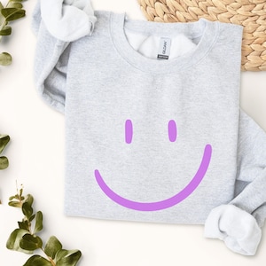 Smile Crewneck Sweatshirt Cute Smiley Face Positive Vibes Pullover Happy Vibes Sweatshirt Gift For Her Gift Idea for Mom Cute Colorful Top