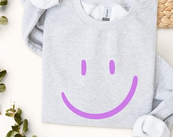 Bluza z okrągłym dekoltem Smiley Face, bluzka z pozytywnymi wibracjami