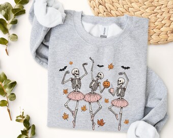 Skeleton Ballerinas Sweatshirt | Halloween ballet, leaves, bats