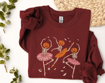 Pumpkin Head Ballerina Skeletons Sweatshirt | Halloween Ballet Crewneck