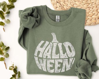 Halloween Pumpkin Typography Sweatshirt | Vintage Distressed Jack-o'-Lantern