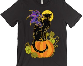 Black Spooky Cat Halloween Bat winged Chat Noir unisex t-shirt