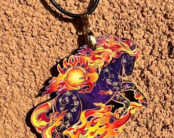Fire Horse Solar Sunset Lunar New Year Feng Shui Chinese Astrology Wooden Printed Pendant