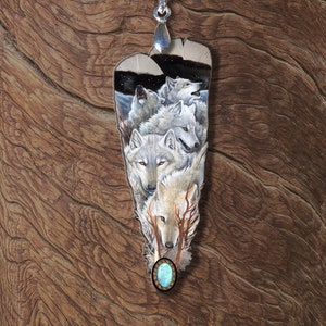 Arctic White Wolf Pack Animal Spirit Wooden Printed Pendant Earrings