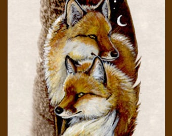 Red Fox Mates Couple Wildlife Art Painted Feather Print