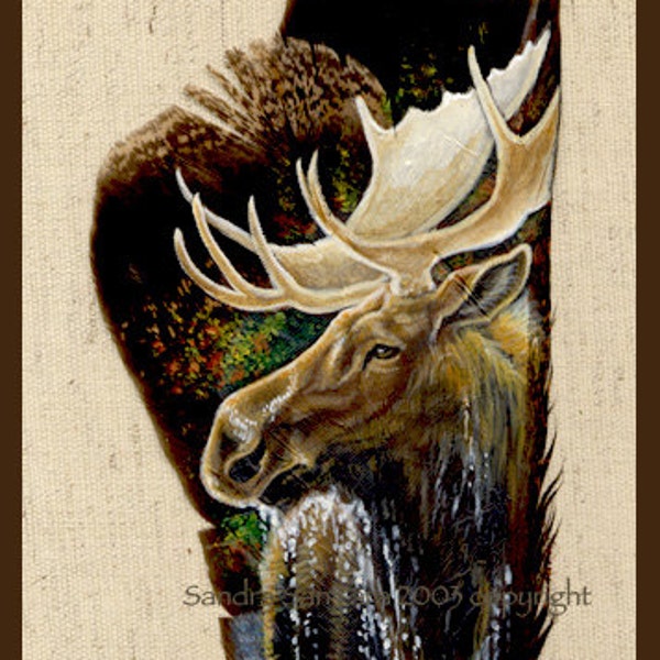 Bull Moose Wildlife Art Painted Feather Print