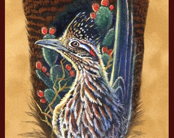 Southwest Roadrunner Bird Wildlife Art Painted Feather Print