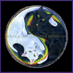 Black Cat White Cat Rainbow Yin Yang Print