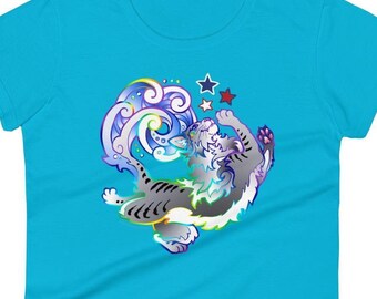 Dancing Rainbow Cat Stars Women's cut t-shirt